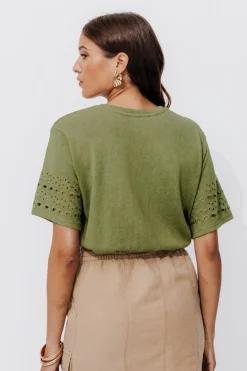 Promod T-shirt broderie anglaise - Kaki Online