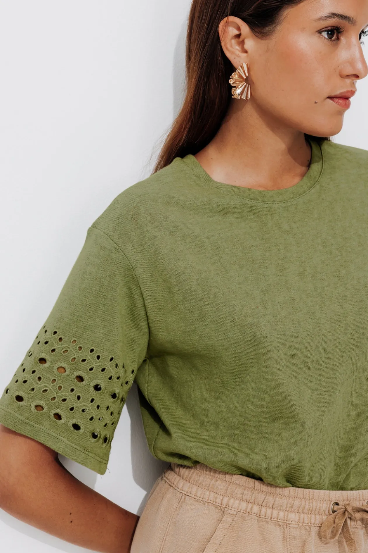 Promod T-shirt broderie anglaise - Kaki Online