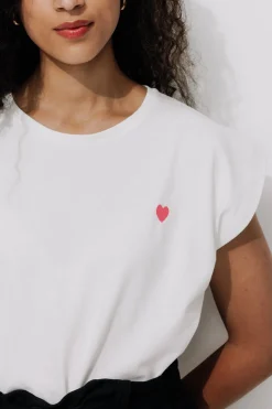Promod T-shirt broderie cœur Femme - Ecru Hot