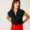 Promod T-shirt col tunisien Femme - Noir Outlet