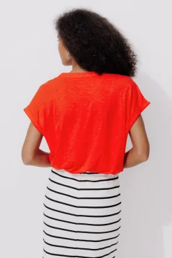 Promod T-shirt col tunisien Femme - Rouge Online