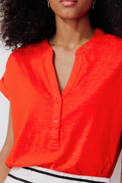 Promod T-shirt col tunisien Femme - Rouge Online
