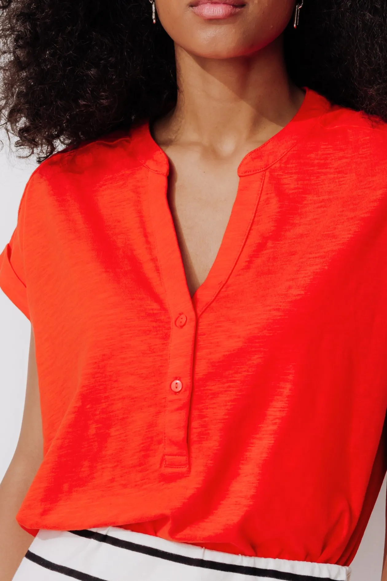 Promod T-shirt col tunisien Femme - Rouge Online