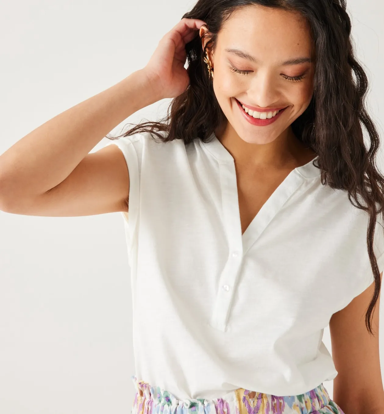 Promod T-shirt col tunisien Femme - Blanc Outlet