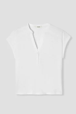Promod T-shirt col tunisien Femme - Blanc Outlet