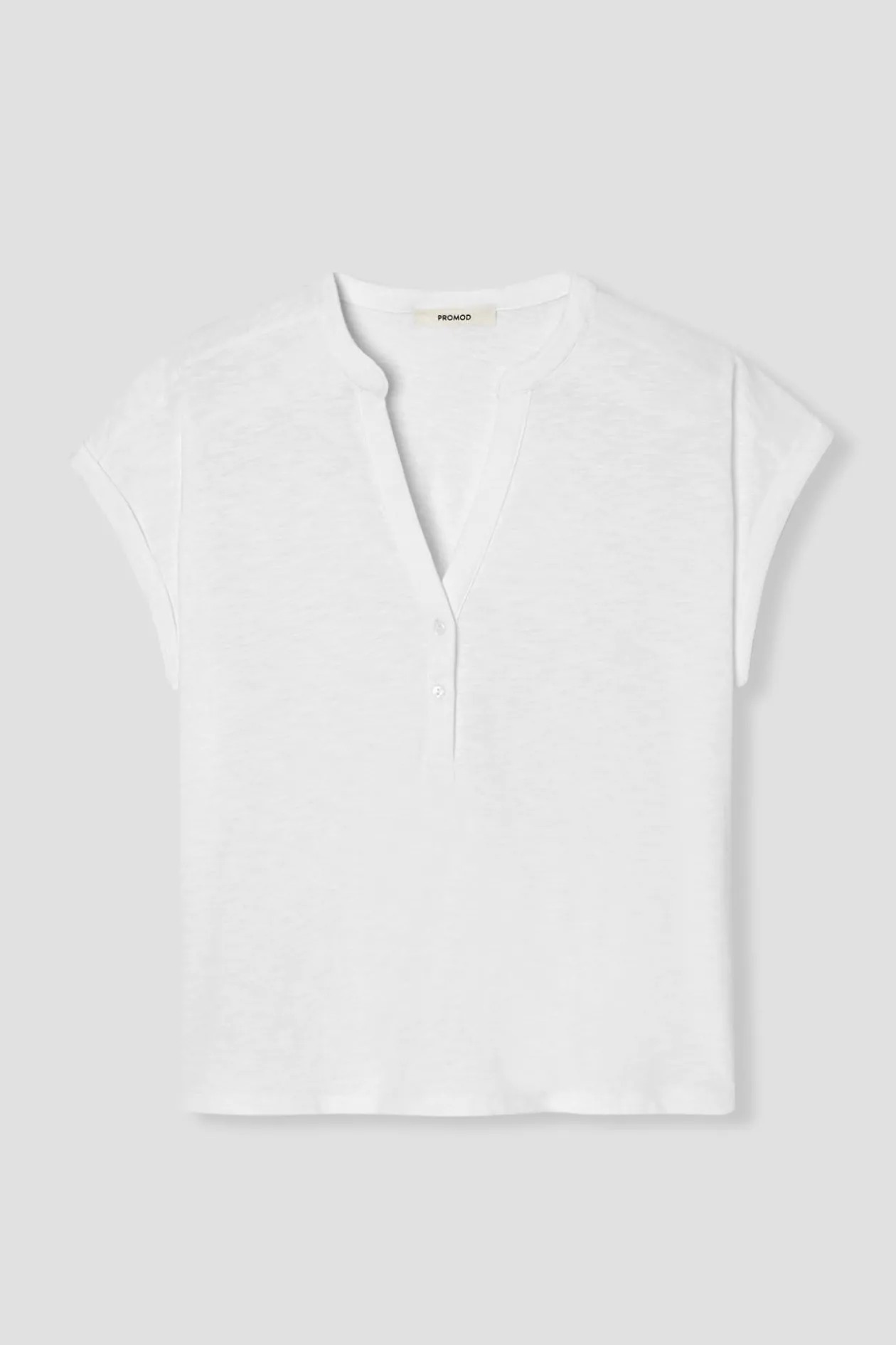 Promod T-shirt col tunisien Femme - Blanc Outlet