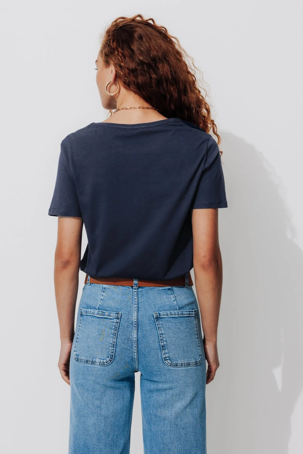 Promod T-shirt col V éco-conçu - Marine Online