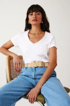 Promod T-shirt col V Femme - Blanc Cheap