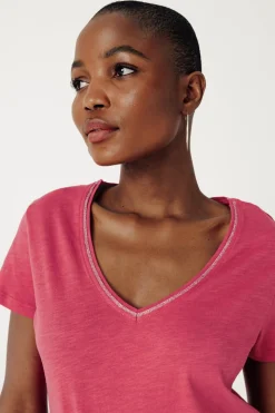 Promod T-shirt col V Femme - Framboise Best
