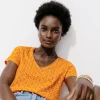 Promod T-shirt col V Femme - Imprimé orange Impriméorange Store