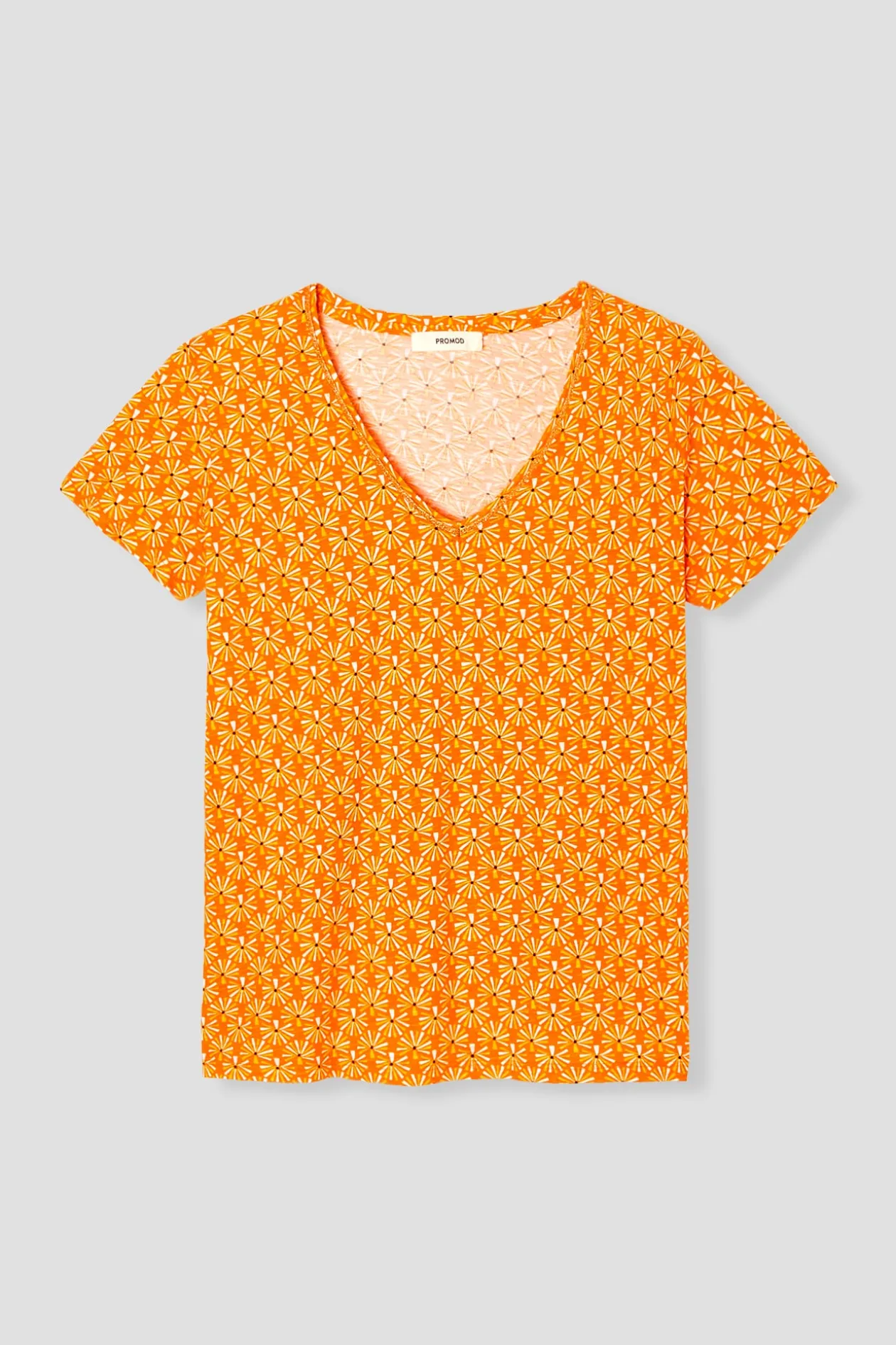 Promod T-shirt col V Femme - Imprimé orange Impriméorange Store