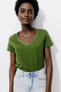 Promod T-shirt col V Femme - Kaki Discount