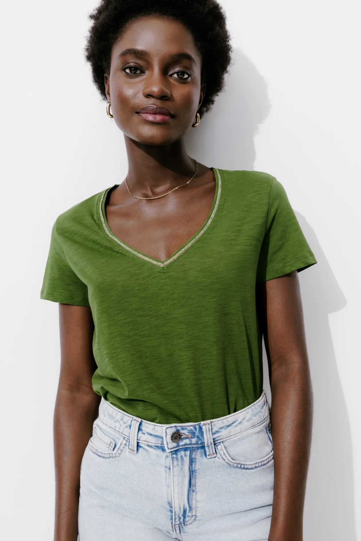 Promod T-shirt col V Femme - Kaki Discount