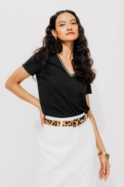 Promod T-shirt col V Femme - Noir Best Sale