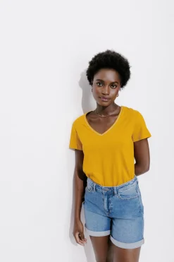 Promod T-shirt col V Femme - Ocre Flash Sale