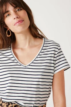 Promod T-shirt col V Femme - Rayé marine Rayémarine Flash Sale