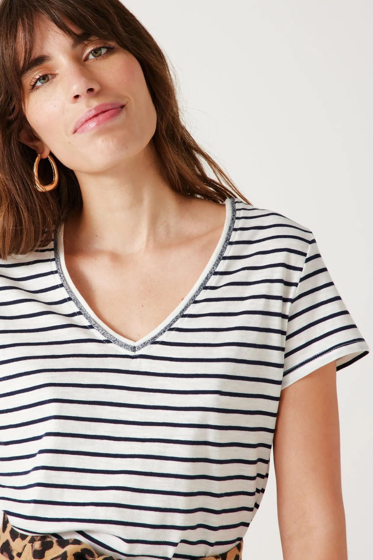 Promod T-shirt col V Femme - Rayé marine Rayémarine Flash Sale