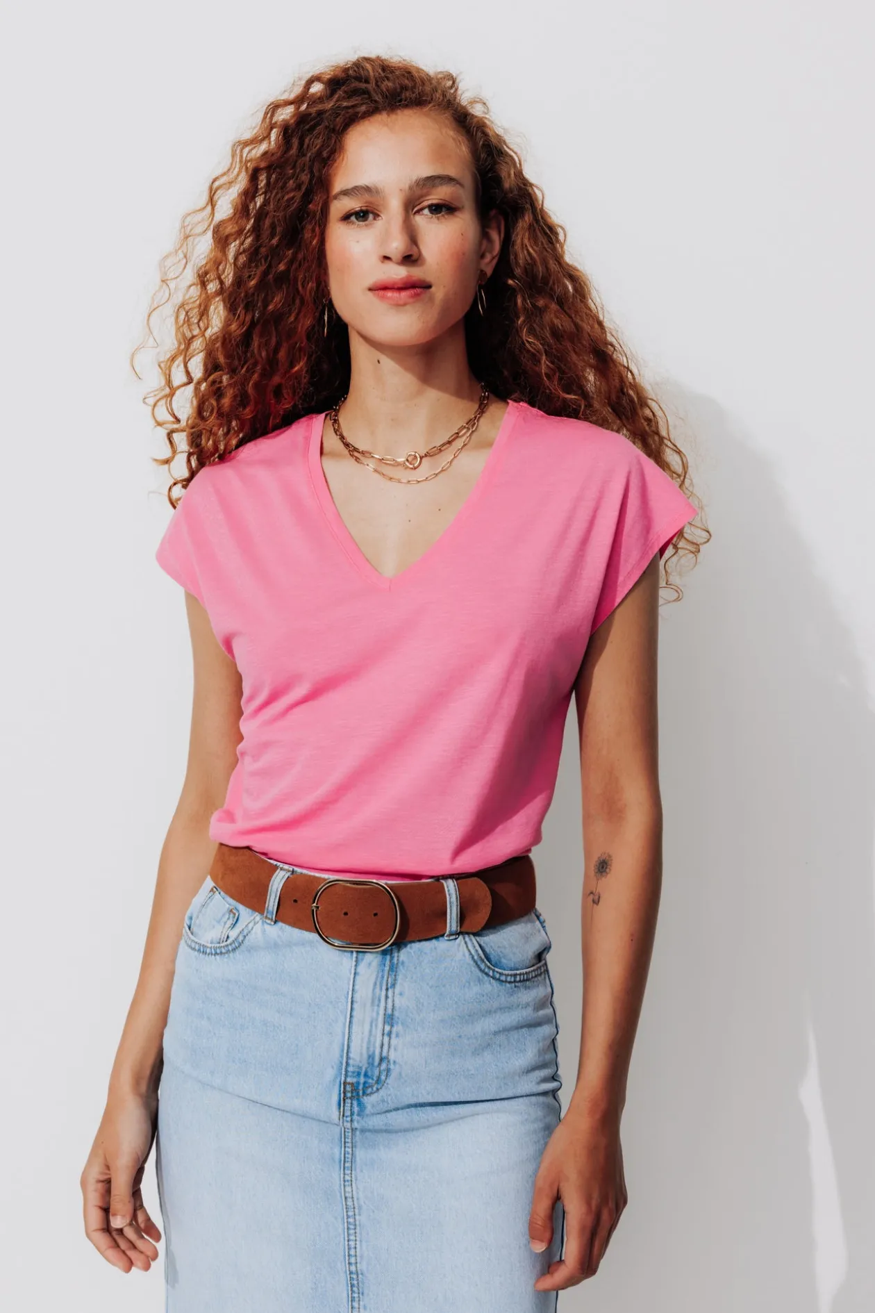 Promod T-shirt col V Femme - Rose Best Sale