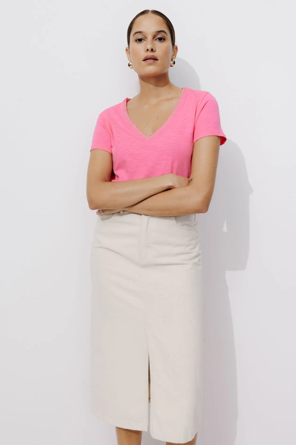 Promod T-shirt col V Femme - Rose Cheap