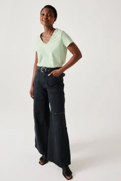 Promod T-shirt col V Femme - Vert clair Vertclair Shop