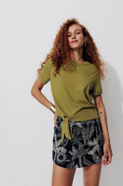 Promod T-shirt cropped noué Femme - Kaki Best