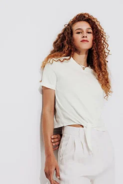 Promod T-shirt cropped noué Femme - Ecru Best Sale