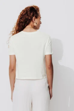Promod T-shirt cropped noué Femme - Ecru Best Sale
