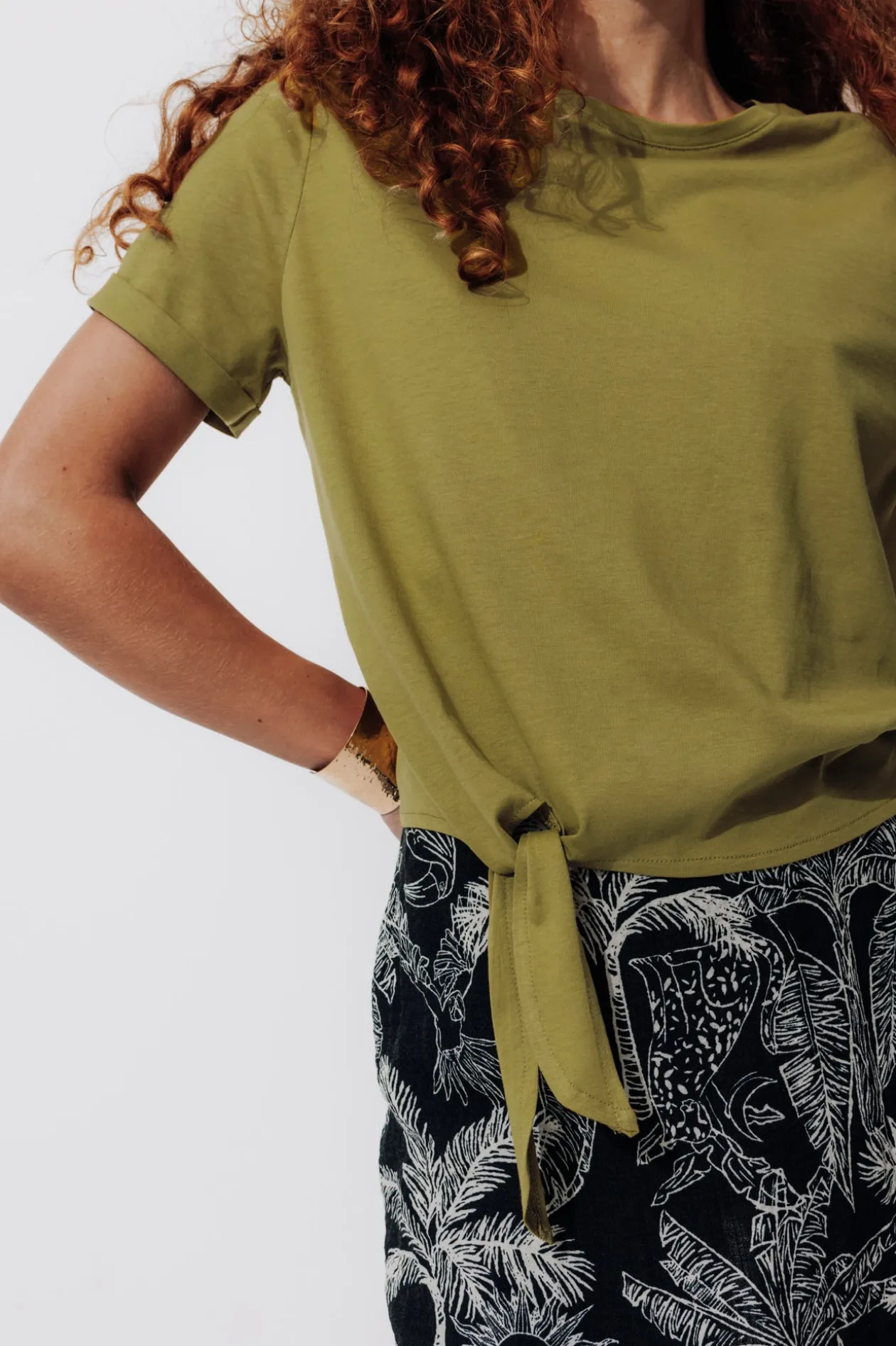 Promod T-shirt cropped noué Femme - Kaki Best