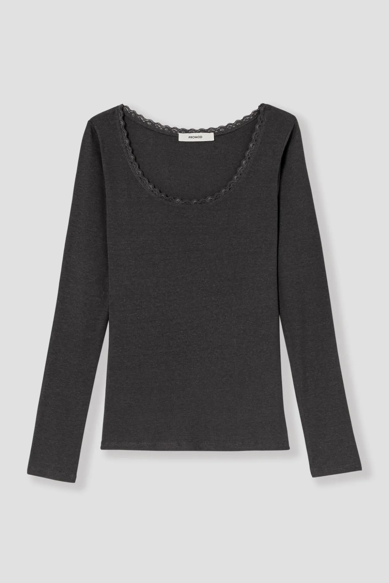 Promod T-shirt côtelé détail dentelle - Gris foncé Grisfoncé Hot
