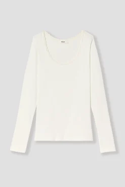 Promod T-shirt côtelé détail dentelle - Ecru Sale