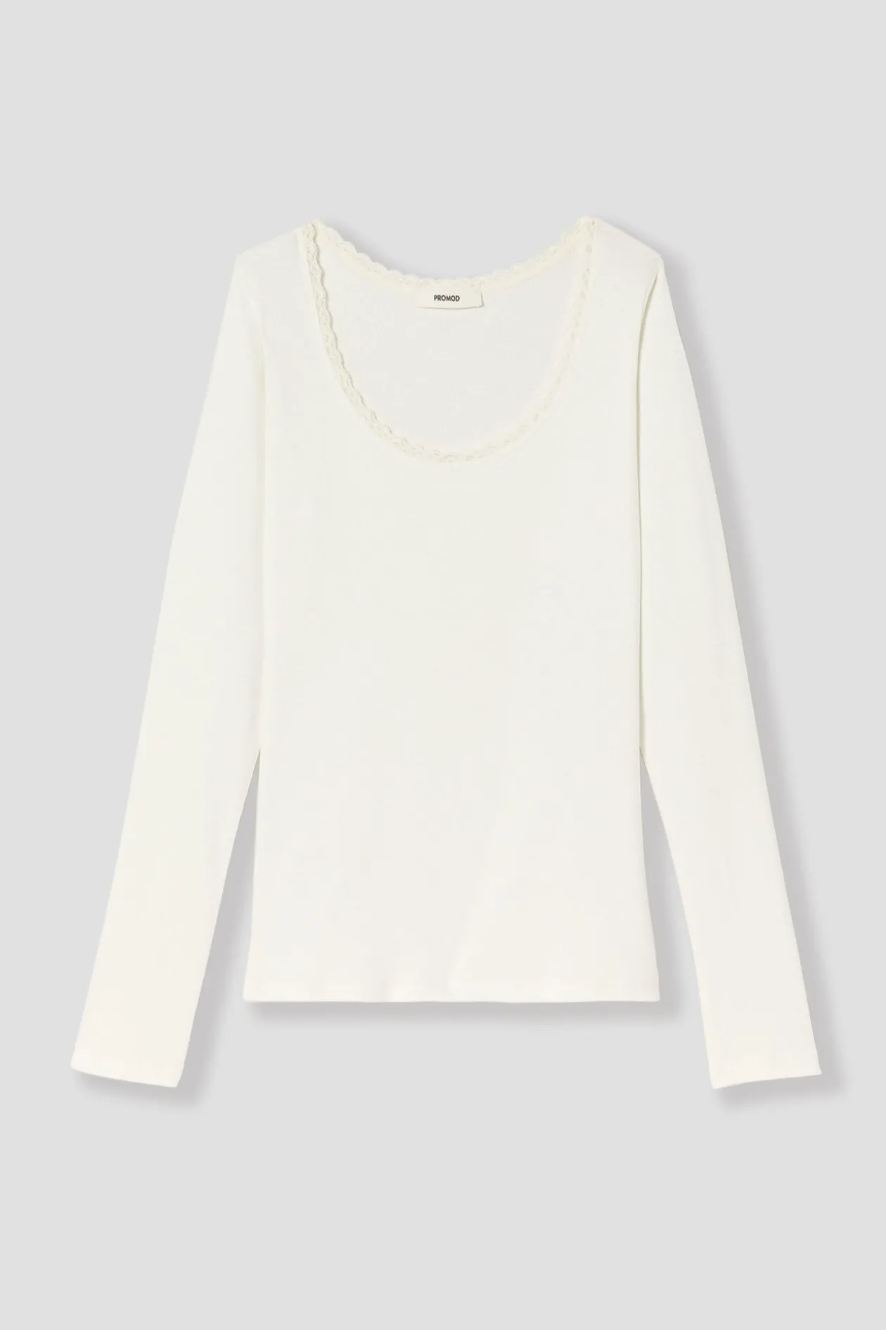 Promod T-shirt côtelé détail dentelle - Ecru Sale