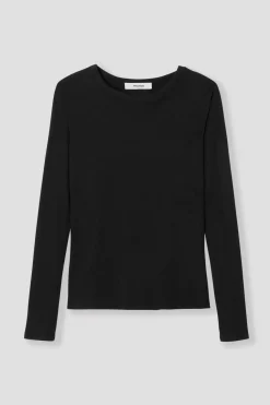 Promod T-shirt côtelé manches longues - Noir Cheap