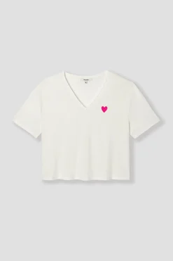 Promod T-shirt cœur brodé Femme - Ecru Discount