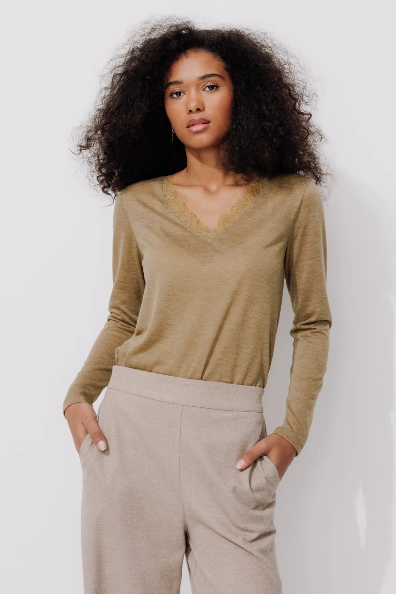 Promod T-shirt détail dentelle Femme - Taupe Cheap