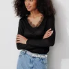 Promod T-shirt détail dentelle Femme - Noir Best