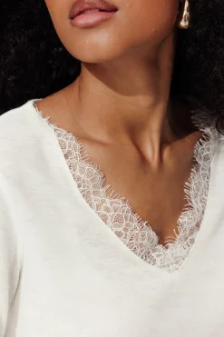 Promod T-shirt détail dentelle Femme - Ecru Cheap