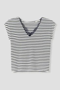 Promod T-shirt détail dentelle Femme - Rayé marine Rayémarine Best