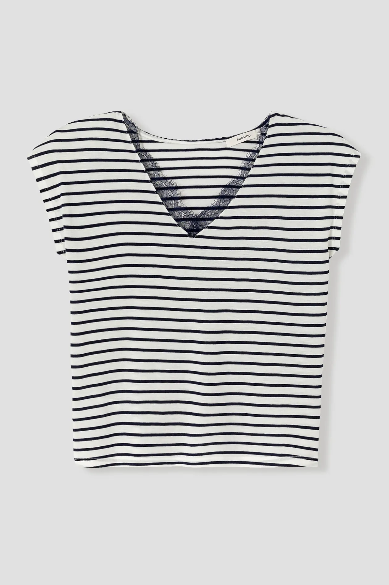 Promod T-shirt détail dentelle Femme - Rayé marine Rayémarine Best