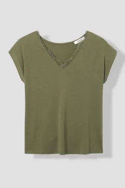 Promod T-shirt détail dentelle Femme - Kaki Best Sale