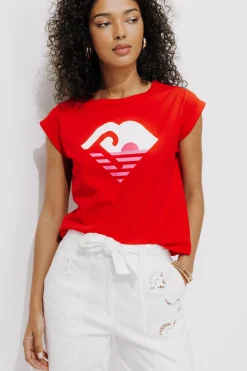 Promod T-shirt logo Femme - Rouge Best Sale