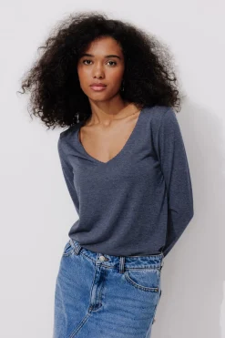 Promod T-shirt manches longues Femme - Marine Best Sale