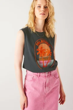 Promod T-shirt sans manches Femme - Imprimé gris Imprimégris Fashion