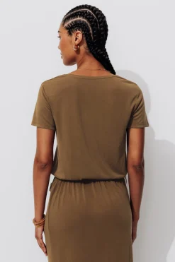 Promod T-shirt uni col V Femme - Caramel Fashion