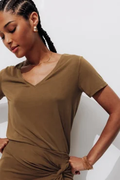 Promod T-shirt uni col V Femme - Caramel Fashion
