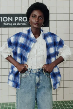 Promod Veste à carreaux et moumoute - Carreaux marine Carreauxmarine Flash Sale