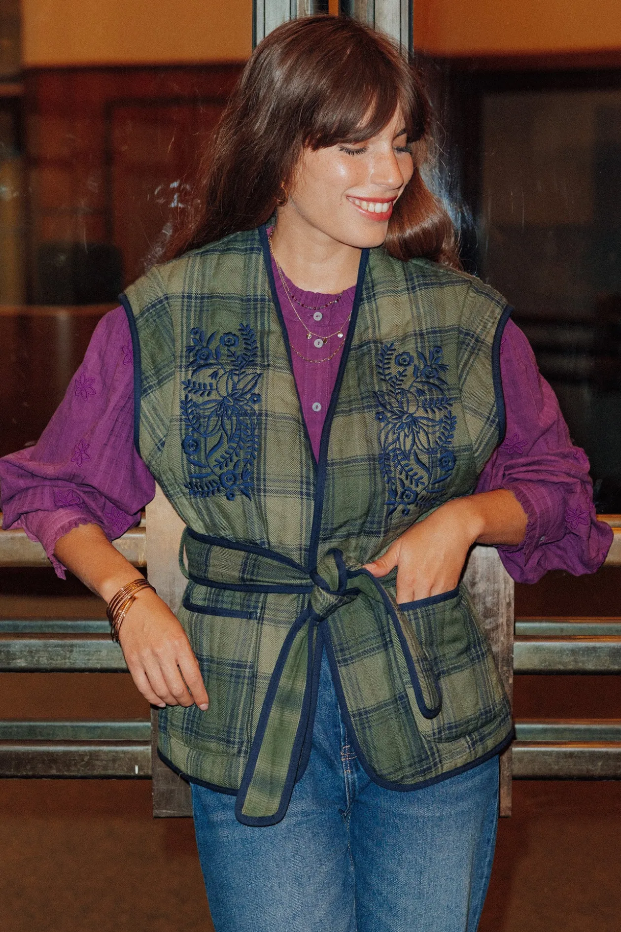 Promod Veste à carreaux sans manches - Carreaux multicolores Carreauxmulticolores Cheap