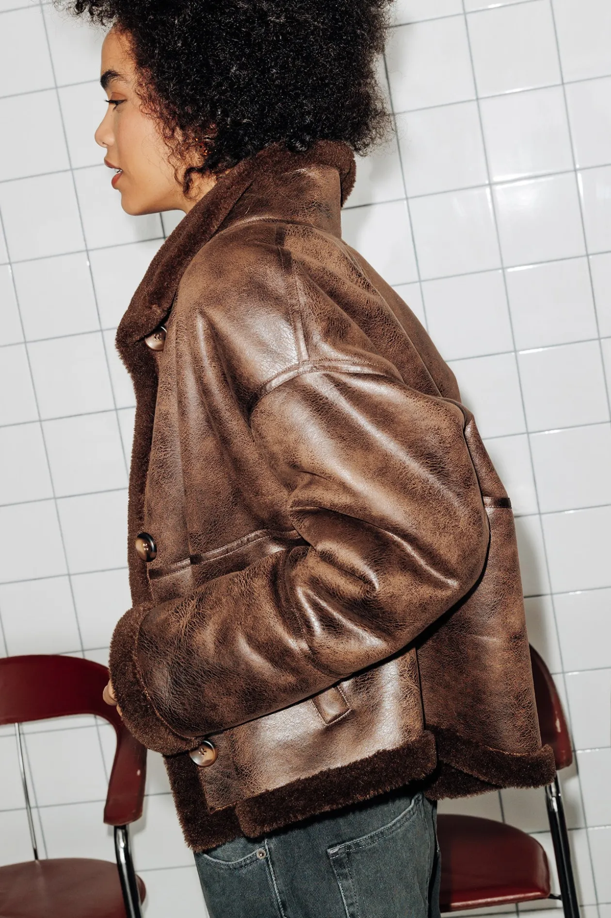 Promod Veste en moumoute retournée - Marron Cheap