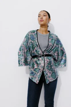 Promod Veste kimono à paillettes - Imprimé multicolore Imprimémulticolore Flash Sale