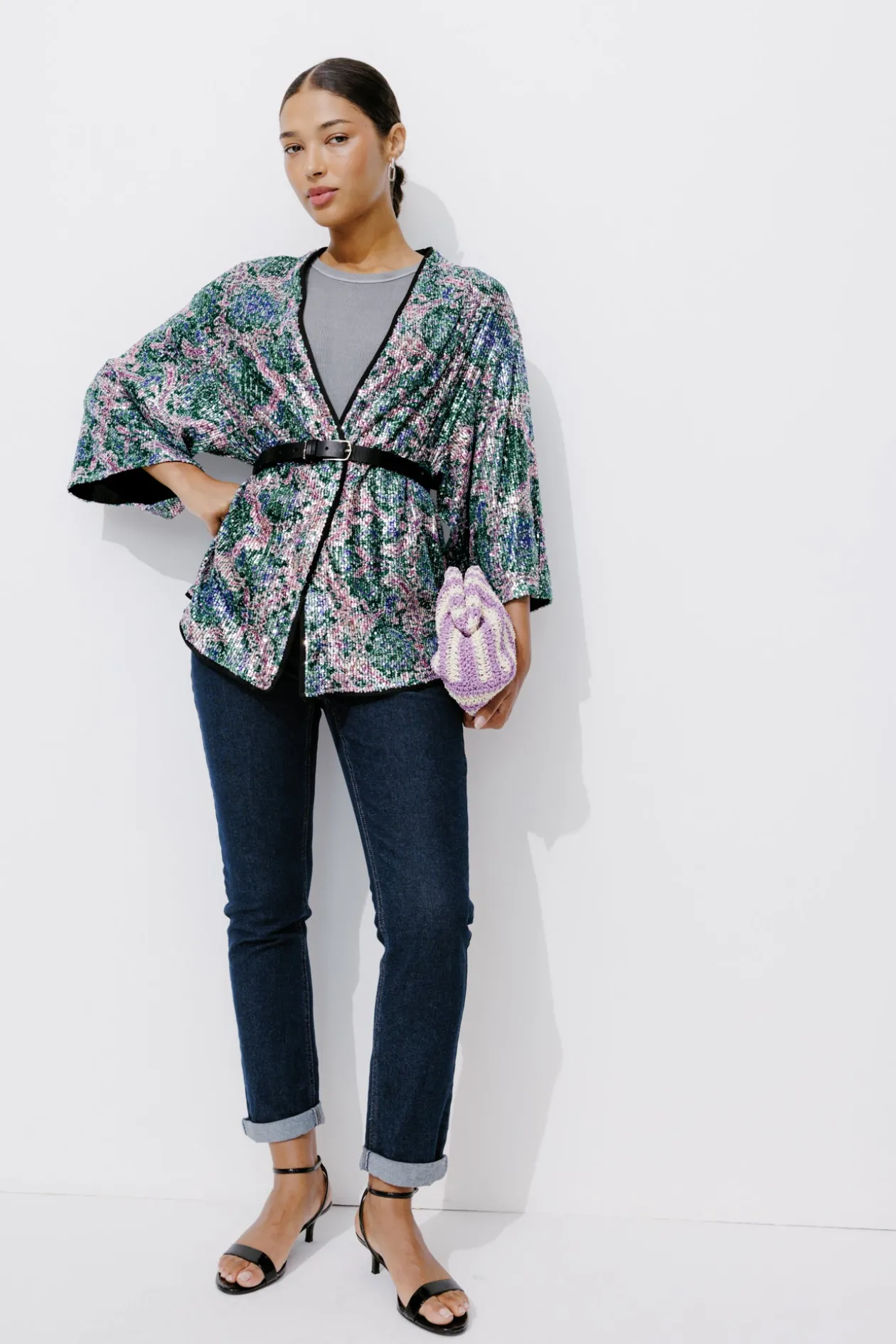 Promod Veste kimono à paillettes - Imprimé multicolore Imprimémulticolore Flash Sale
