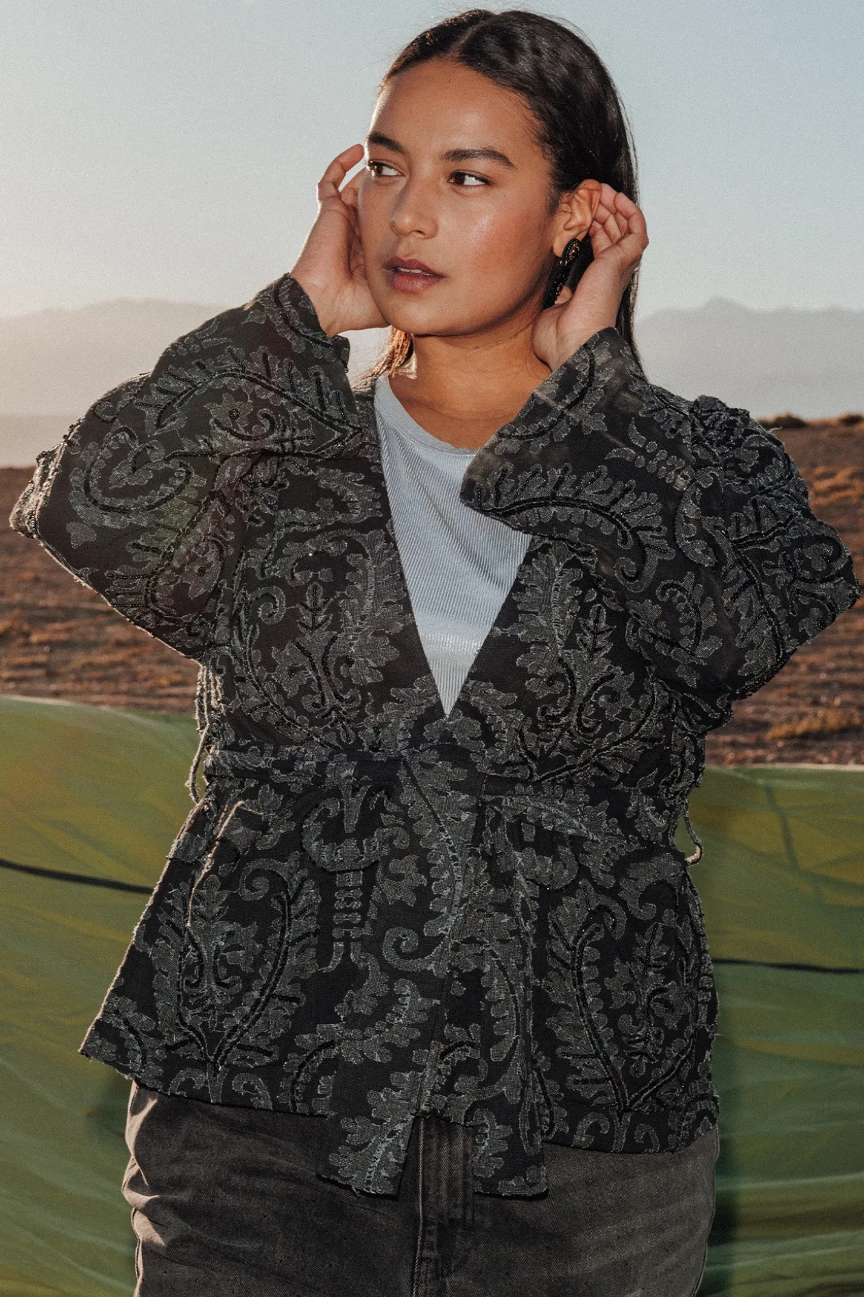 Promod Veste kimono en jacquard perlé - Imprimé marine Imprimémarine Cheap